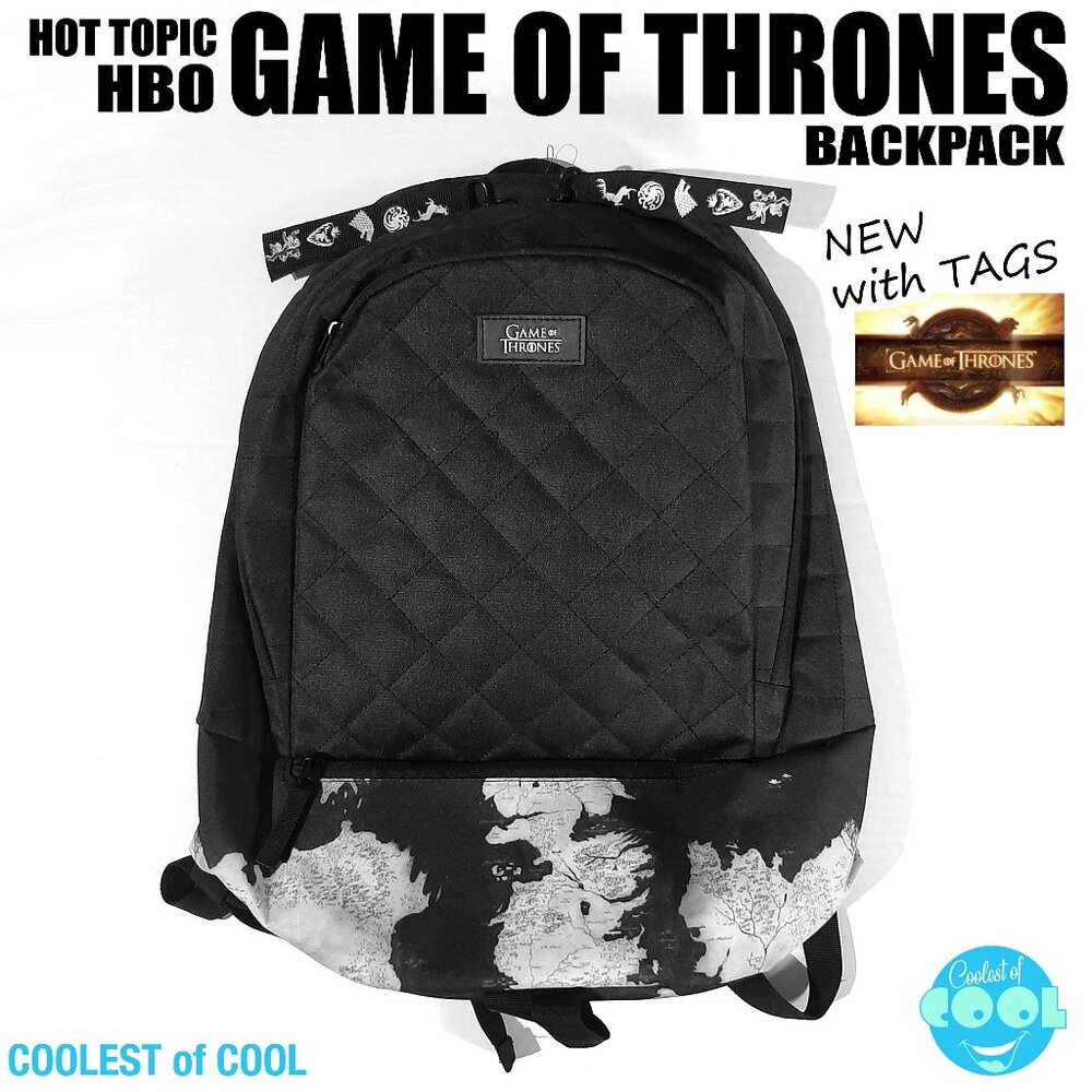 Hot Topic HBO Game Of Thrones Westeros Map quilted Backpack Black 18 in size NWT